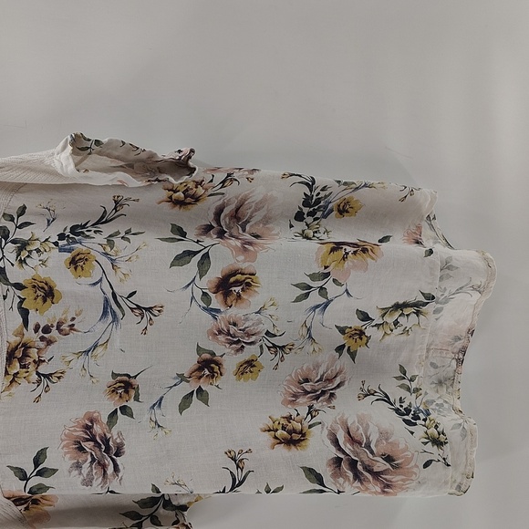 Lungo L'arno Made In Italy Pullover Linen Blouse Size 1X Floral Print Cream - Picture 3 of 8